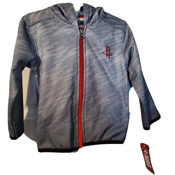 NBA Houston Rockets Jacket Boys 2T Toddler Gray Red Hooded Zip up Basketball New - Picture 1 of 2